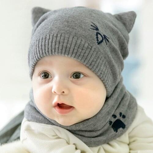 2Pcs Baby Hat Scarf Set Bear Cat Warm Knitted Baby Winter Hat Cap Bonnet Kids Hat Boy Girl Caps Boys Girls Crochet Beanie Autumn