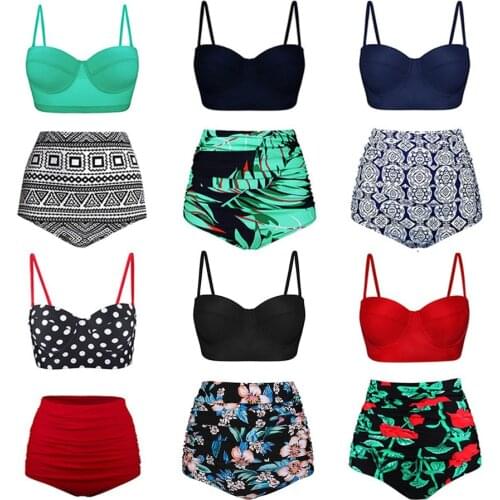 High Waist Swimsuit Women Push Up Bikinis 2021 Swimwear Vintage Bathing Suits Retro Floral Beach Wear Biquini Swimming Suit