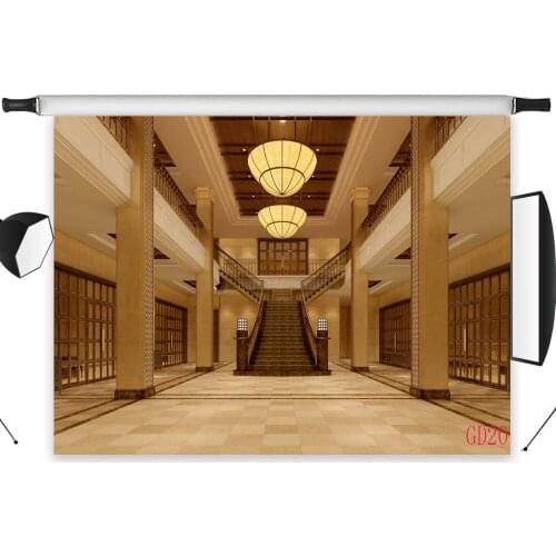 LB 9x6FT Palace Warm Modern Hall Spiral Staircase Seamless Washable No Folds Polyester Backdrop Background Photography Studio