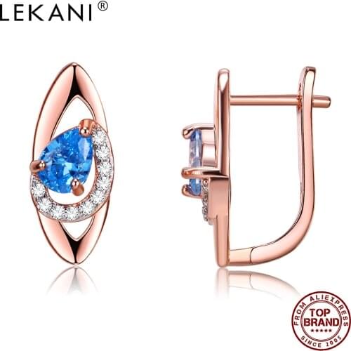LEKANI Romantic Stud Earrings Copper Blue Water Drop Surround Earring For Women Cubic Zirconia Fashion Jewelry Anniversary Gift