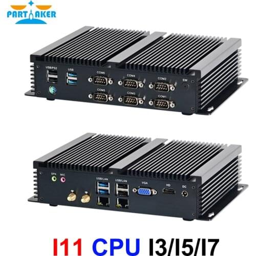Fanless Industrial Mini PC Intel i7 8550U i5 8250U i7 6500U i5 7267U 2*intel i211 6*COM RS232 RS422 RS485 Mini Computer HTPC