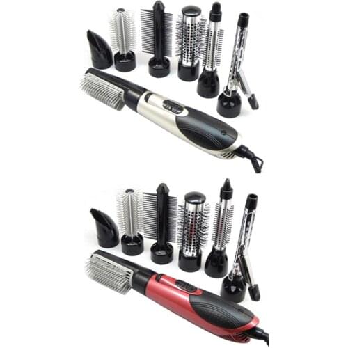 EU Plug 7 in 1 Multifunction Professional Negative Ion Hair Dryer with Comb Hair Dryer Set Curling Wand Straight Hair with 7 Att