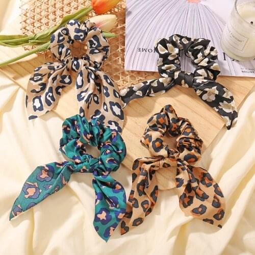 Fashion Hair Scrunchies Ponytail Holder Leopard Bow Hair Rope For Women Scrunchies Hair Bands Solid Ribbon Hair Accessories