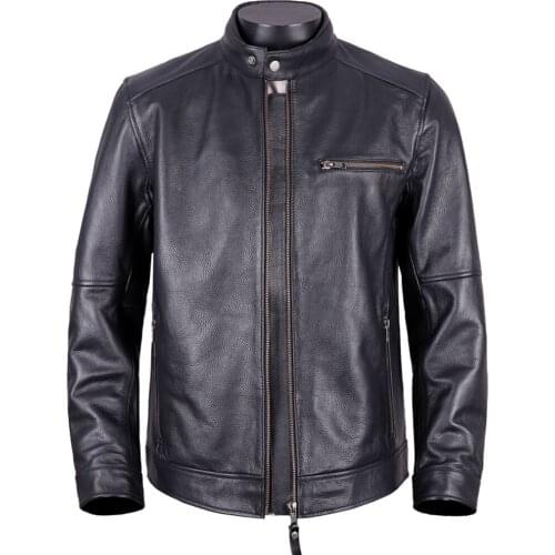 Mens Cowhide Leather Short Coat Quality European Style Durable Motorcycle Jacket Real Leather Waterproof Windbreaker Overcoats