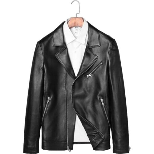 Quality 100% Real Genuine Sheepskin Leather Men Jacket Regular Male Black Coat Casual Men Natural Leather Spring Jacket 4XL