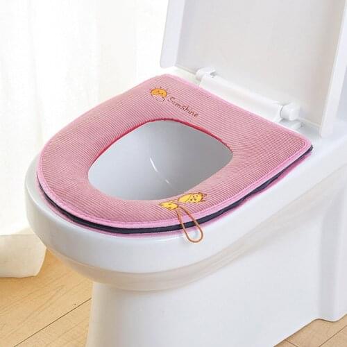 2020 Soft Warm Embroidered Toilet Seat Cushion Convenient Zipper Toilet Seat With Handle Waterproof Toilet Seat For Bathroom