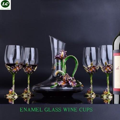 Wine Glass Set Exquisite Enamel Goblet Glass Wineware Sober Up Winehold Cup Cabinet Decoration with Gift Box 350ml Cocktail Set