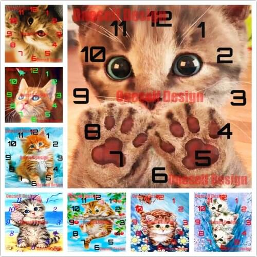 2020 diamond art kit cat diy diamond painting full square clock cat 5d diamond embroidery sale clock decor home Christmas gift