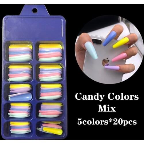 Lamemoria 100pcs/box Coffin Ballerina Nail Tips Long Stiletto False Nails Tips Full Cover DIY Acrylic Fake Nails 10 Sizes