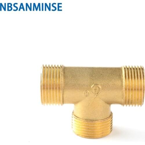 NBSANMINSE 10pcs/lot SM1013 Reducing Tee Brass Fitting 1/2 3/8 3/4 for Water Heating Connector Joint