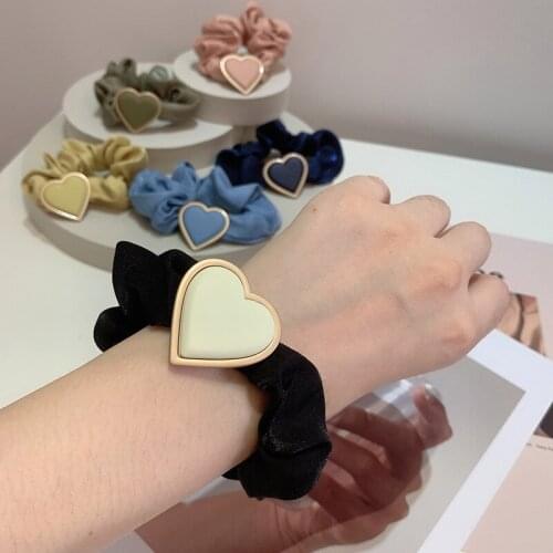 New arrival wholesale women solid Hair bands with heart hair scrunchies girls hair Tie Accessories Ponytail Holder
