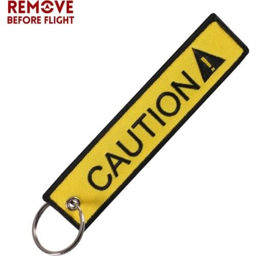 New CAUTION Keychain Embroidery Black Letter Yellow Key Chain Holder for Cars and Motorcycles Key Fob CAUTION Keychains Jewelry