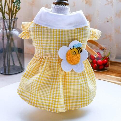 Sunflower Bee Dog Princess Skirt Summer Pet Dog Clothes Cat Puppy Outfit Poodle Bichon Yorkies Pomeranian Bichon Pet Dress 2021