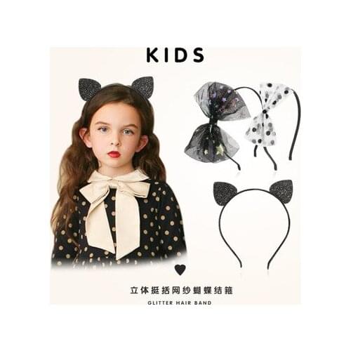 Cute Baby Girl Hair Accessories mesh Bows with dot Baby cat ear Headband Hair Bands Children Kids Haarband Girl Hair Accessories