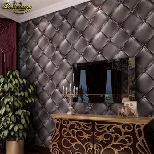 Beibehang Simple European Black faux leather embossed PVC wallpaper 3D stereo soft front bed hotel wall paper