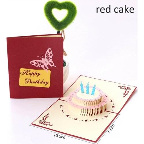 DIY Handmade Paper 3D Greeting Cards Three-dimensional Birthday Cake Card 1Pcs Laser Cut Birthday Gift Happy Birthday Postcard