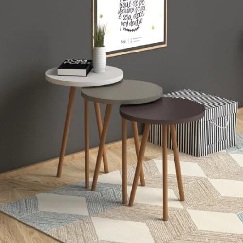 MADE IN TURKEY 3 Pieces Coffee Tables Mini Modern Gray Practical Tea Tables Living Room Zigon Wood Home Accessories