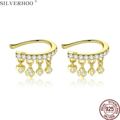 SILVERHOO S925 Sterling Silver Earring Single Clip U Shaped Cubic Zirconia Earring For Women Fine Jewelry Gifts Best Selling
