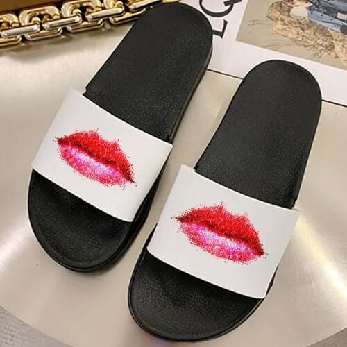 Shoes for Woman Sexy Red Lip Print Women Shoes Cartoon Animal Pattern Beach Slides Home Slippers Slip on Sandals Shoes Women