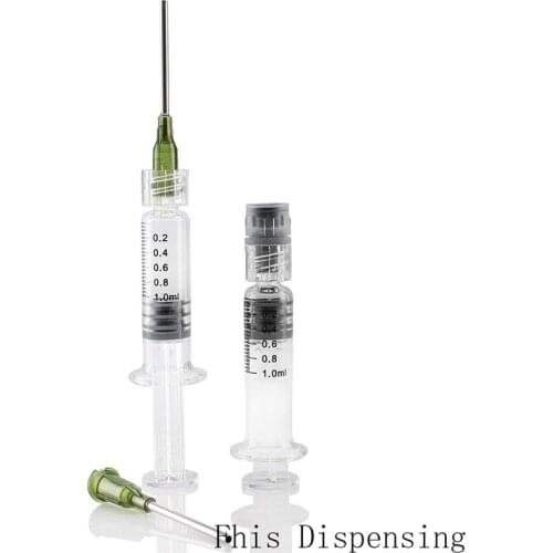 Borosilicate Glass Luer Lock Syringe 1ml Capacity Reusable with Bonus 14G Blunt Tip Non Hypodermic Needles 100 Sets