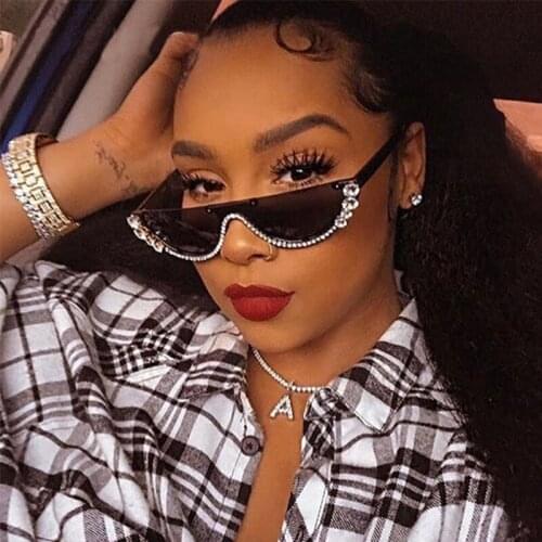 2020 Half Frame Women Vintage Shades Glitter Bling Sunglasses Diamond With Rhinestone