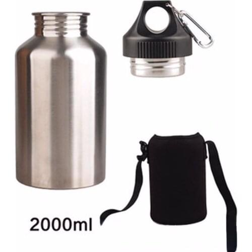 1Set Protector Bag Hook Sports Drink Water Bottle with 2L Stainless Steel Wide Mouth Drinking Water Bottle Outdoor Travel Kettle
