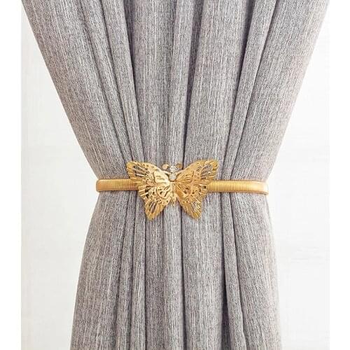 Creative Curtain1/2Pcs Holder Metal Buckles Leaves Flower Butterfly Elastic Curtains Tieback Clips Strap Home Decoration