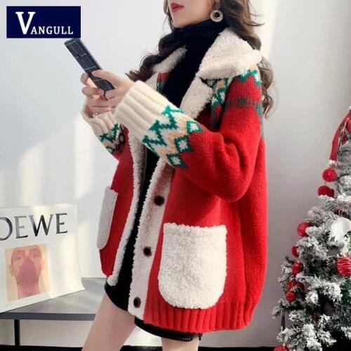 Vangull Fashion Patchwork Knitted Women Cardigan Single Breasted Turn-down Female Outerwear 2021 Fall Long Sleeve Ladies Sweater