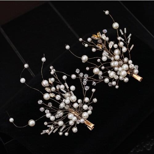 2pcs gold pearl barrettes bride wedding hair clip beautiful and elegant hairgrips wedding hair jewelry