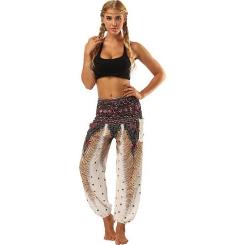 Women Yoga Pants Fitness Trouser Pocket Sport Bottom India Style 3D Printed Vintage Bloomers Belly Dance Travel Loose Plage Pant