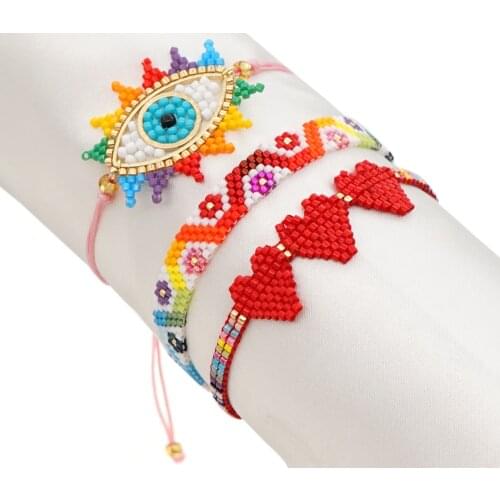 Go2boho Miyuki Bracelet For Women Handmade Woven Jewelry Friendship Heart Pulsera Turkish Eye Bracelets 2021 Summer Beach