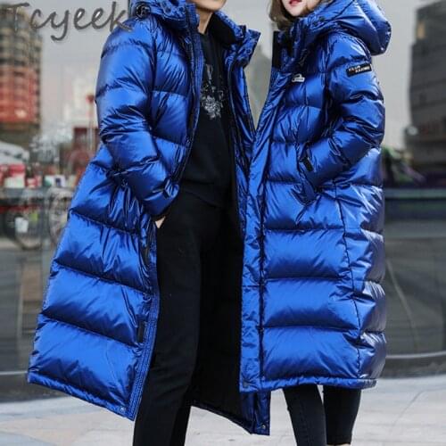 Tcyeek Womens Down Jacket Hooded Thick Winter Coat Men Clothes 2020 Korean Warm Long Goose Down Jackets Fashion Outwear K-8893