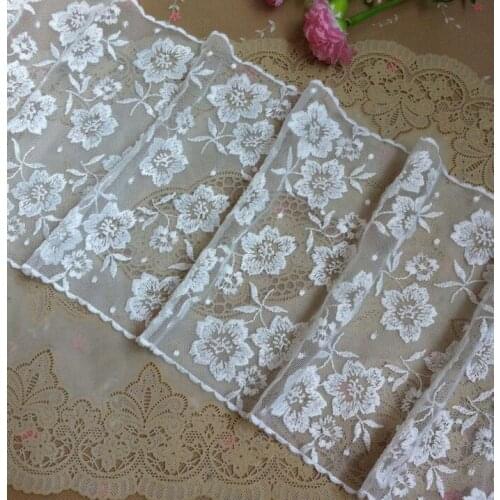 2 Meters 18.5cm Width White Flower Embroidery Lace Fabric High Quality Fashion French Lace Material Trim for Wedding Gown