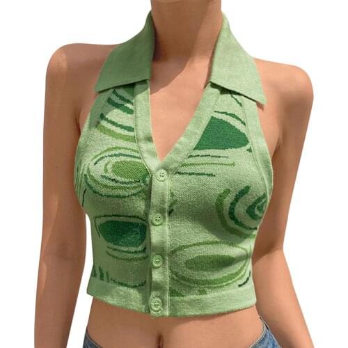 2021 Summer New Slim And Thin Hanging Neck V Neck Low-cut Sexy Flower Print Y2K Womens Sleeveless V Neck Slim Tank Top