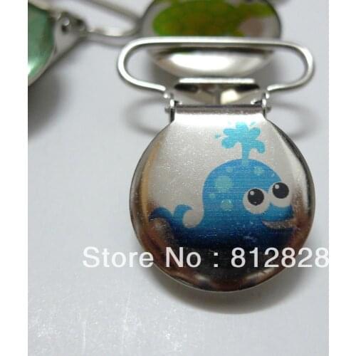 25pcs 1'' 25mm Boys Prints Enamel Painted Under The Sea Whale Circle pacifier Clips