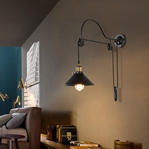 American country retro living room Wall light aisle bar cafe lamp lifting pulley wall lamp industrial style retro Wall sconces