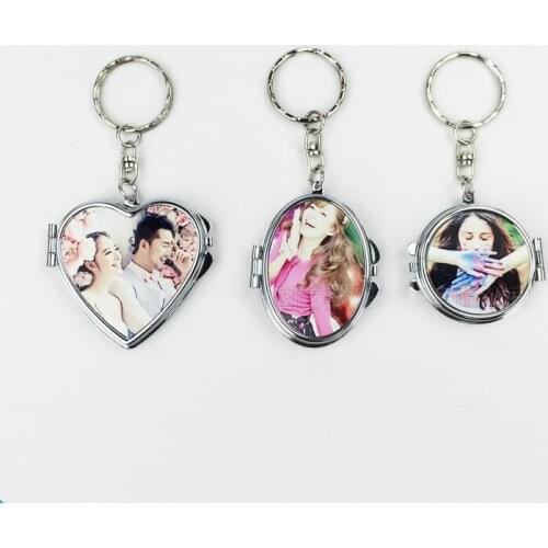 FREE SHIPPING 30pcs/lot Sublimation Blank Metal Makeup Mirror key chain Keyring DIY gift Both sides Print