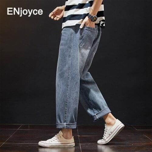 Summer Denim Straight Pants for Men Japan Style Harajuku Loose Jeans Streetwear Casual Hip Hop Pants Male Trousers Sweatpants