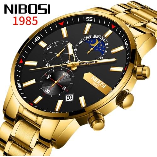 NIBOSI Fashion Watch Men Waterproof Sport Watches for Men Stainless Steel Mesh Band Quartz Clock Casual Business Wristwatch
