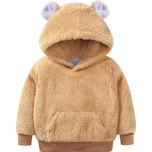 Childrens Hoodie Kids Solid Coral Sweater Cuffed Pullover for Boys Bears Ear Loose Coat