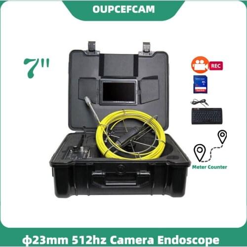Φ23mm Camera 512hz Transmitter Drain Sewer Pipe Inspection Endoscope 7" Screen DVR Keyboard Meter Counter 5mm Cable BLack Case