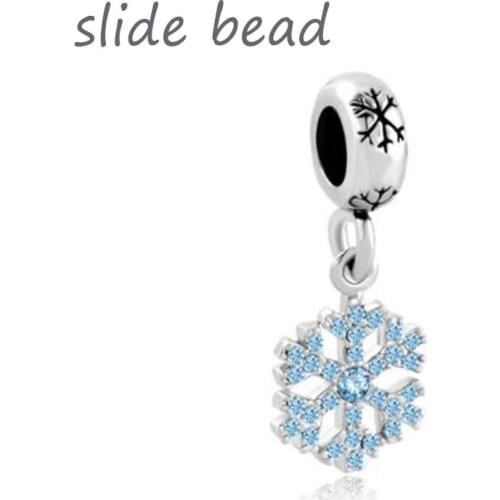 Fit Pandora charm bracelets Sky Blue Crystal Snowflake Dangle Lucky For Charms Bracelets Beads for jewelry making