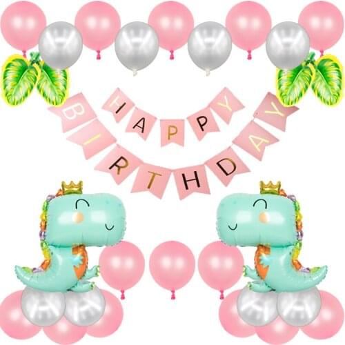 1set Green Dinosaur Foil Balloons Birthday Baby Showers Decoration Dinosaur Party Baloons Banner Jungle Animal Part Supplies