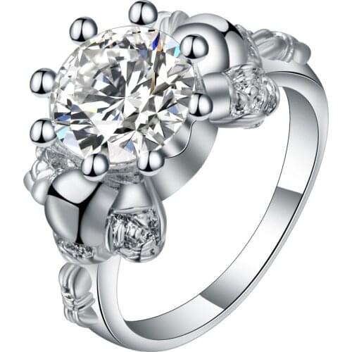 Seanlov Skull Rings Silver Color Clear CZ Ring European And American Punk Style Motor Biker Men Ring 2017 Skull womens Jewelry