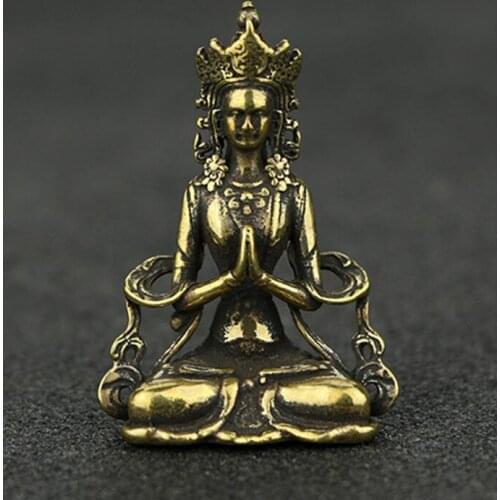 Collectable Chinese Pure Brass Carved Guan Yin Kwan-Yin Bodhisattva Exquisite Small Pendant Statues