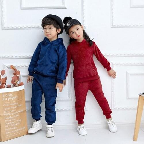 2018 autumn and winter new hooded velvet casual sports two-piece suit comfortable cute baby Clothes Children Clothing