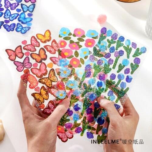 Colorful Rainbow Flower Shiny PET Sticker DIY Decoration Diary Journal Scrapbooking Planner Album Stickers Aesthetic Stationery