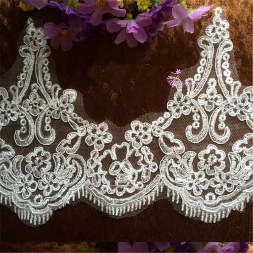 3Meters Ivory Flower Lace Applique Embroidered Bridal Dress Sewing Trims 17cm LW0031