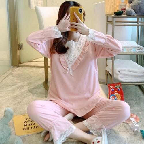 Lace Cotton Prenatal + Postnatal Breastfeeding Pregnancy Feeding Homewear Pregnant Maternity Pajamas Breastfeeding Nightgown