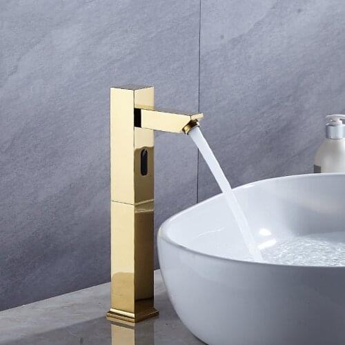 Brass Bathroom Sink Faucet Basin Faucet Automatic Sensor Mixer Touch Free Sensor gold Faucet single Cold Automatic Hands Tap
